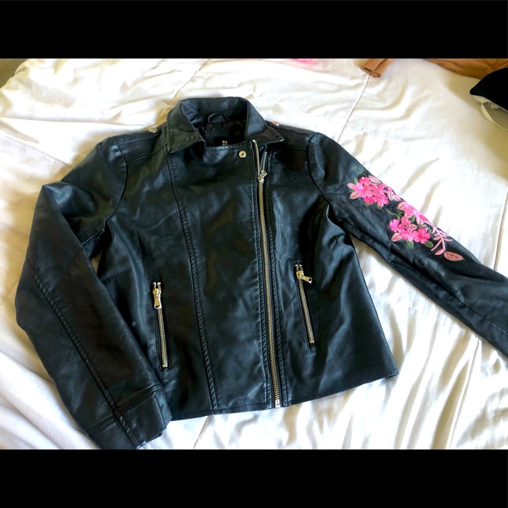 black jacket, embroidered designs